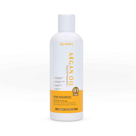 A bottle of argan oil shampoo for frizzy and damage hair