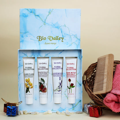 A Bio Valley gift box containing four personal care products