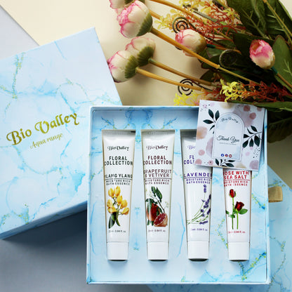 a gift box of bio valley four premium body washes