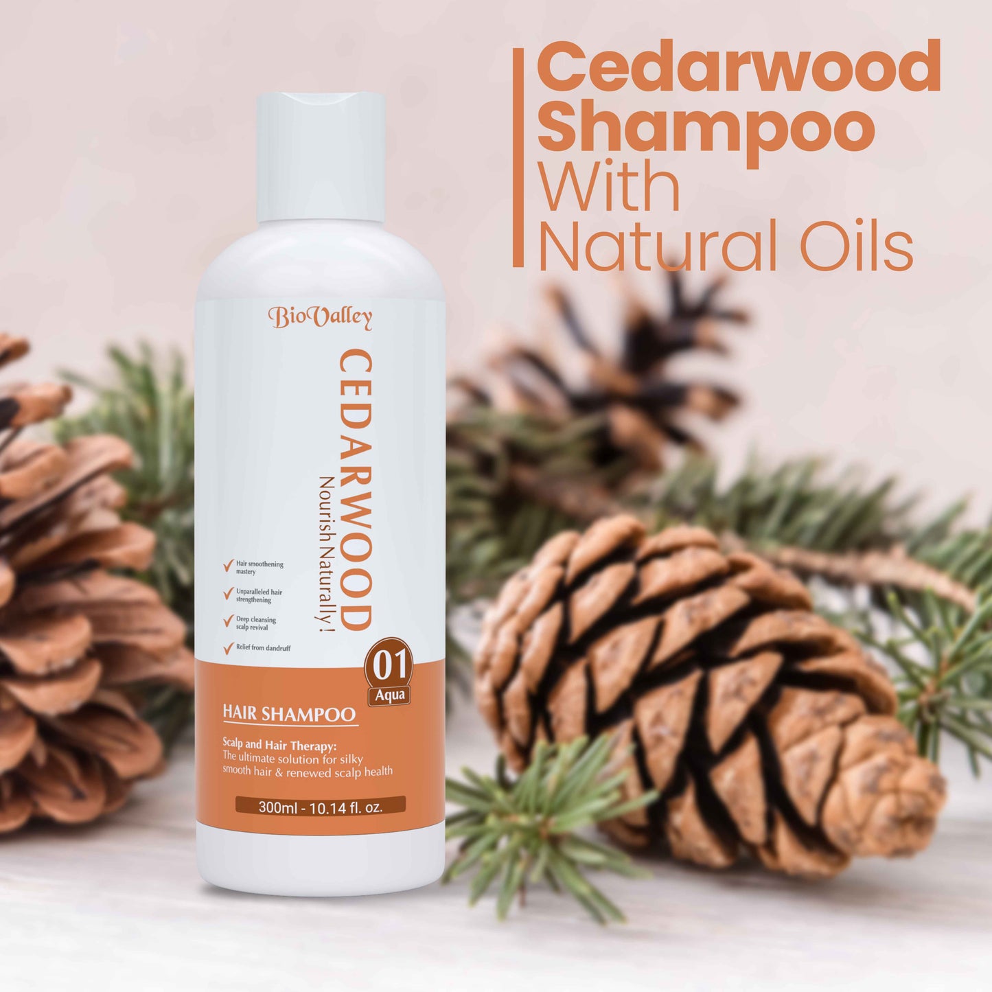 BIO-Valley Cedarwood shampoo bottle with natural oils of pine cones